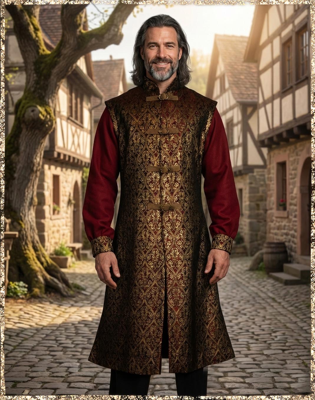 Brokatgehrock dunkelrot gold - EINZELSTÜCK